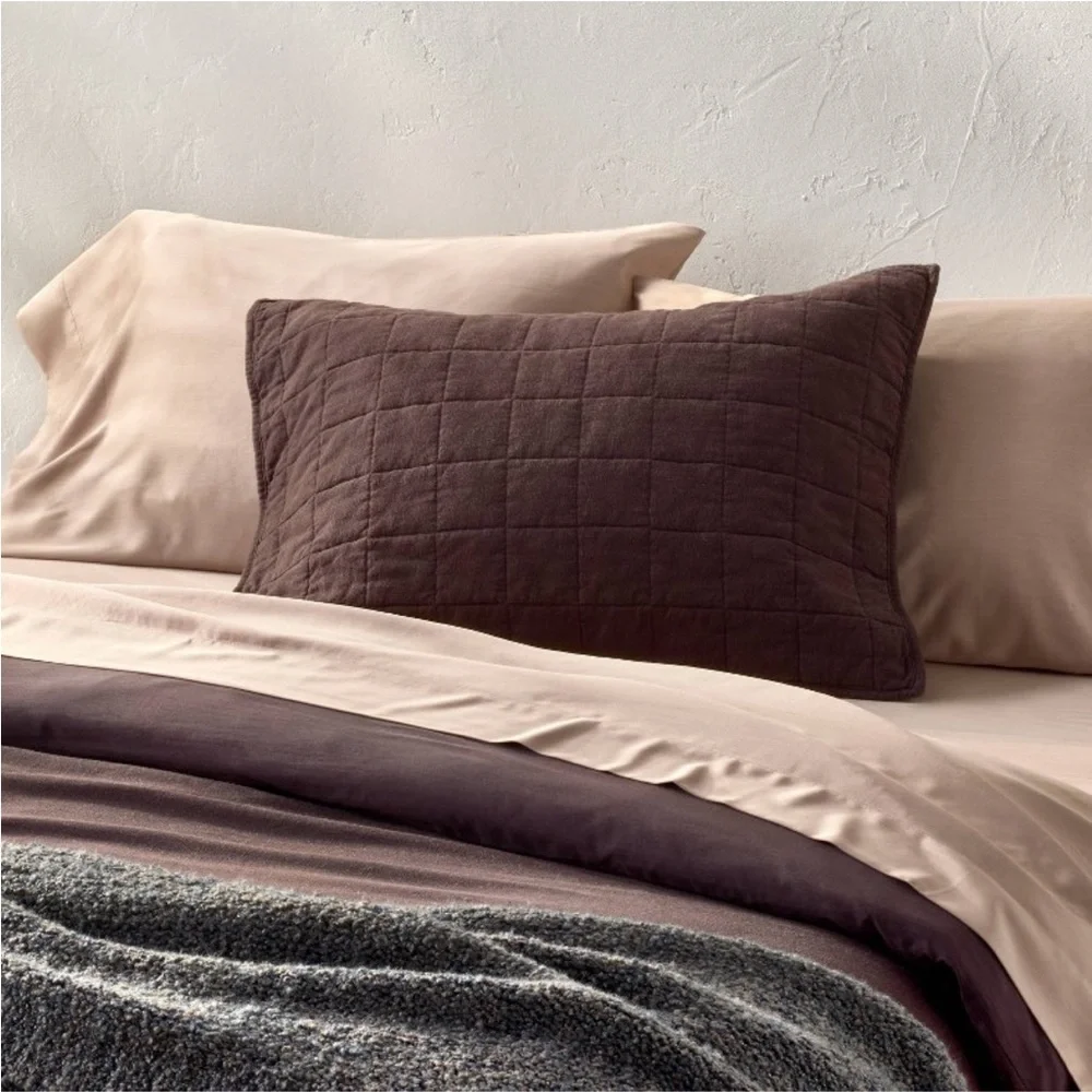 Casaluna dark fig king heavyweight linen blend quilted pillow sham New